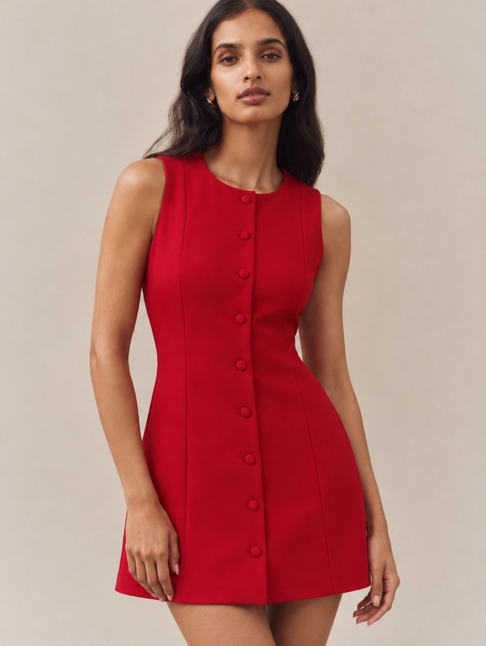 WAYF Red Sleeveless Button Front Tailored Mini Dress Size Small
